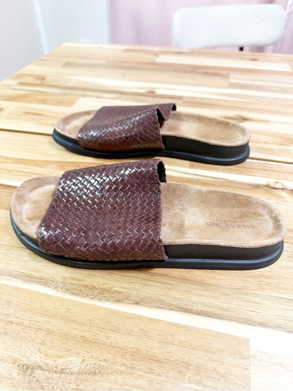 Vagabond Anthropologie Effie Woven Leather Brown Flat Dad Sandals Slip On 39 - Picture 8 of 15